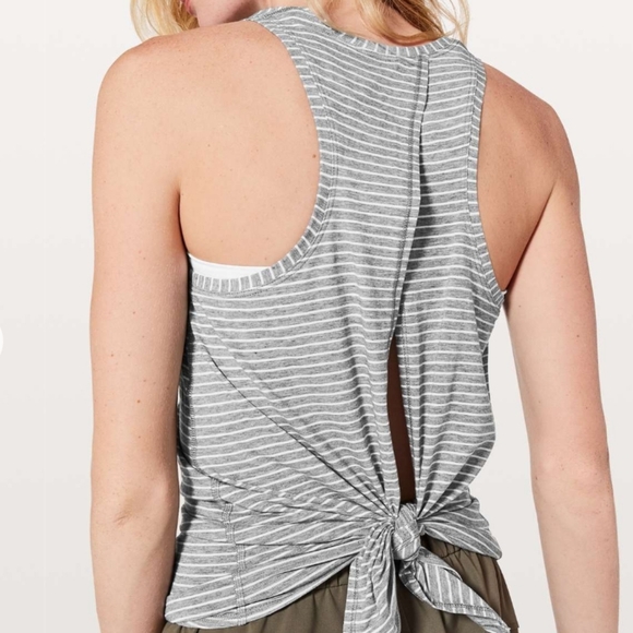 Lululemon All Tied Up TankModern Stripe Heathered Medium Grey White - Picture 1 of 6